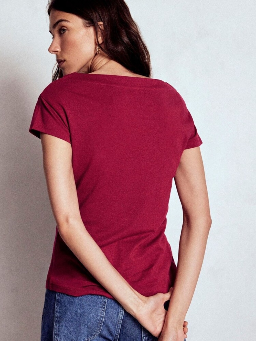 Boden Rasberry Short-Sleeve Boatneck Tee — Like New!